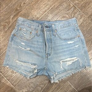 Levi's Blue High-Waisted Jean Shorts Distressed Frayed